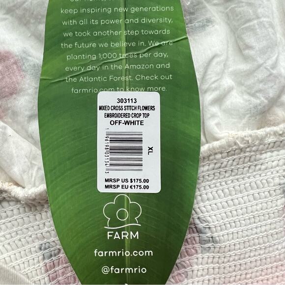 Farm Rio Mixed Cross Stitch Flowers Embroidered Long Balloon Sleeves Crop Top XL - Picture 10 of 14